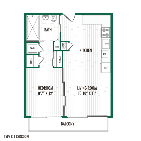 a floor plan of a bedroom apartment with a living room and a kitchen